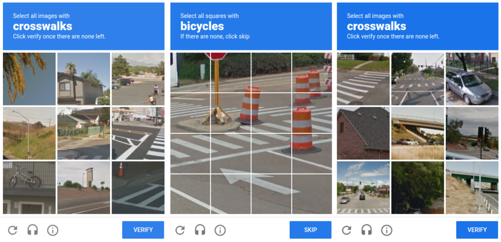 three versions of recaptcha